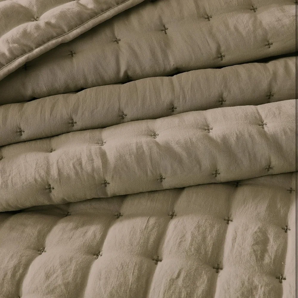 🆕 PB Style King Quilt Set Tufted Classic Taupe 3 Piece Luxury Hotel Bedding